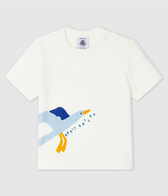 Tee-shirt manches courtes en côte bébé garçon blanc MARSHMALLOW