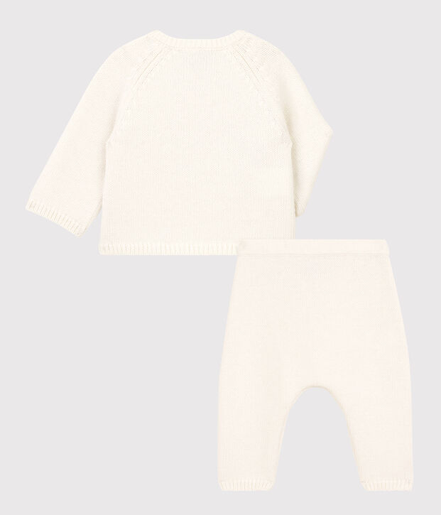 Ensemble 2 pi&egrave;ces b&eacute;b&eacute; en tricot laine et coton blanc