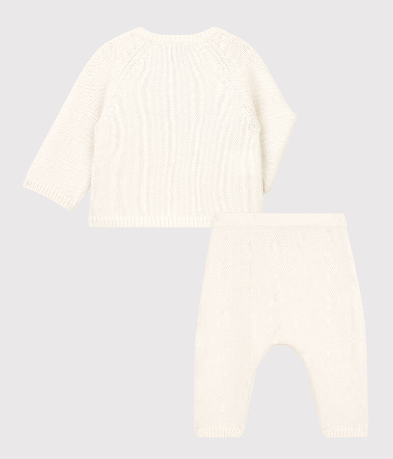 Ensemble 2 pi&egrave;ces b&eacute;b&eacute; en tricot laine et coton blanc