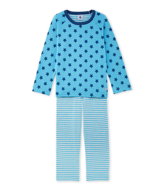 Pyjama garçon en tubique imprimé / rayé bleu IBIZA/bleu MAJOR