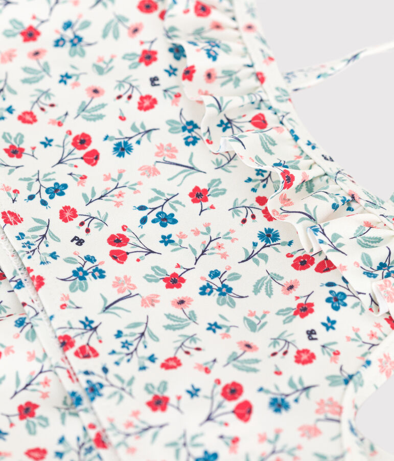 Maillot de bain deux pi&egrave;ces enfant fleuri blanc MARSHMALLOW/blanc MULTICO