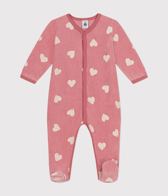 Pyjama bébé en velours imprimé motif cœurs   rose ROSEWOOD/ MARSHMALLOW