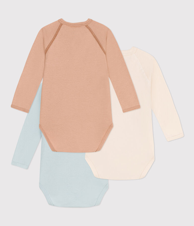 Lot de 3 bodies crois&eacute;s manches longues en coton multicouleur