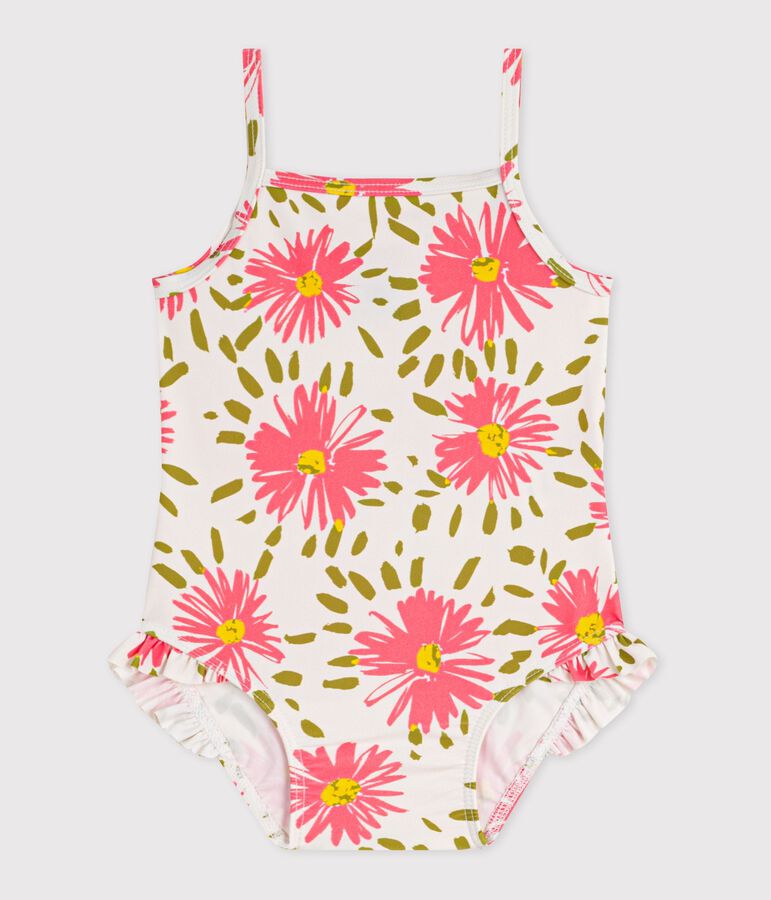 Maillot de bain b&eacute;b&eacute; une pi&egrave;ce &agrave; volants, imprim&eacute; fleurs blanc/multicouleur