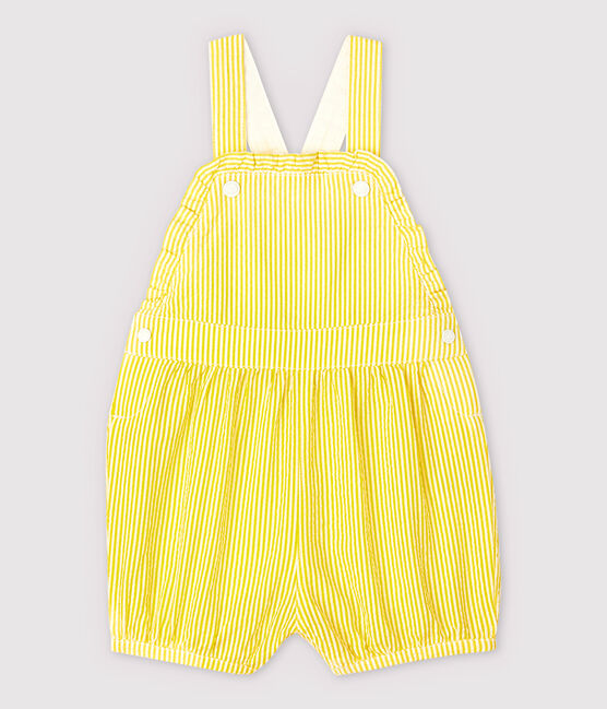 Salopette courte en seersucker rayé bébé fille jaune SHINE/blanc MARSHMALLOW