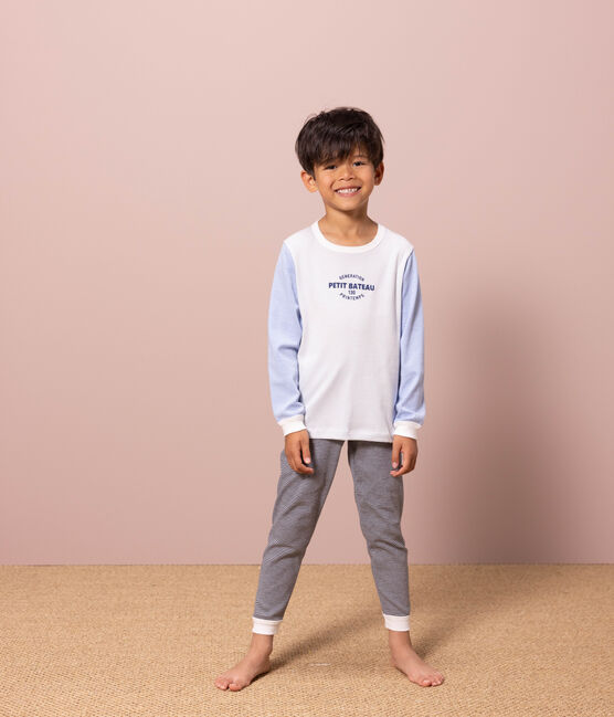 Pyjama milleraies tricolore en coton enfant bleu SMOKING/blanc MULTICO