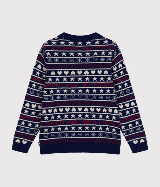 Pull jacquard laine et coton femme bleu MEDIEVAL/blanc MULTICO