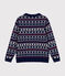 Pull jacquard laine et coton femme bleu MEDIEVAL/blanc MULTICO