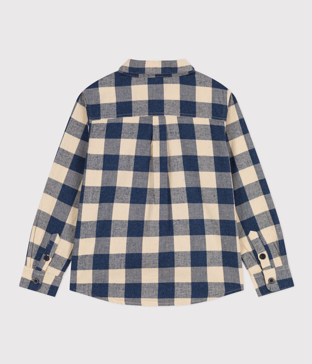 Chemise &agrave; carreaux en flanelle de coton enfant gar&ccedil;on bleu/&eacute;cru