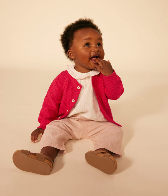 Cardigan en tricot de coton bébé rose DELHI