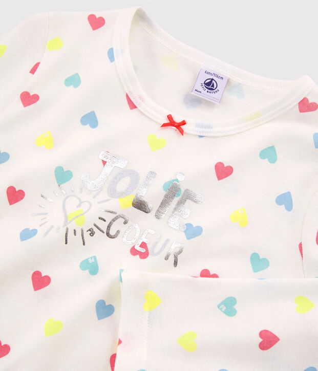Pyjama petite fille en c&ocirc;te blanc/multicouleur