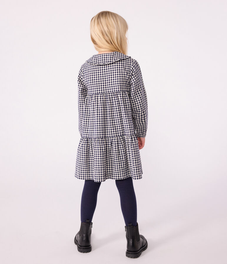 Robe enfant manches longues en flanelle &agrave; carreaux bleu SOIR/ MILK