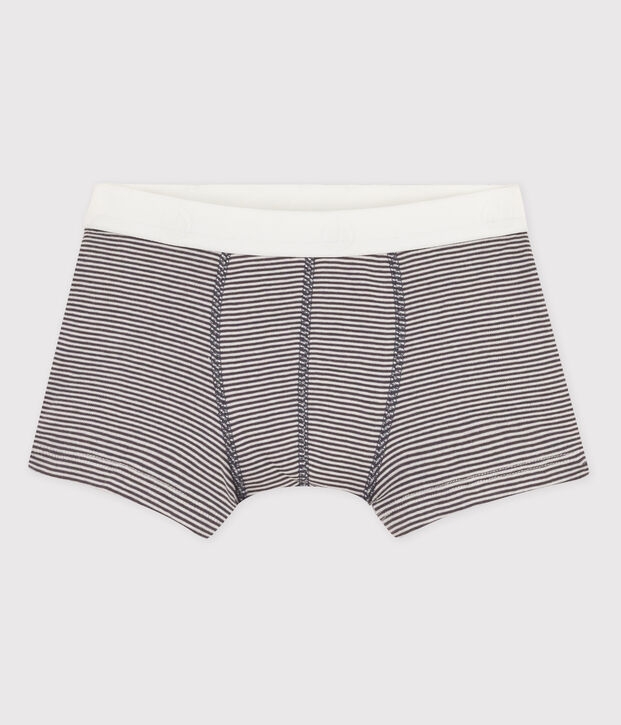 Boxer petit gar&ccedil;on en coton gris/blanc