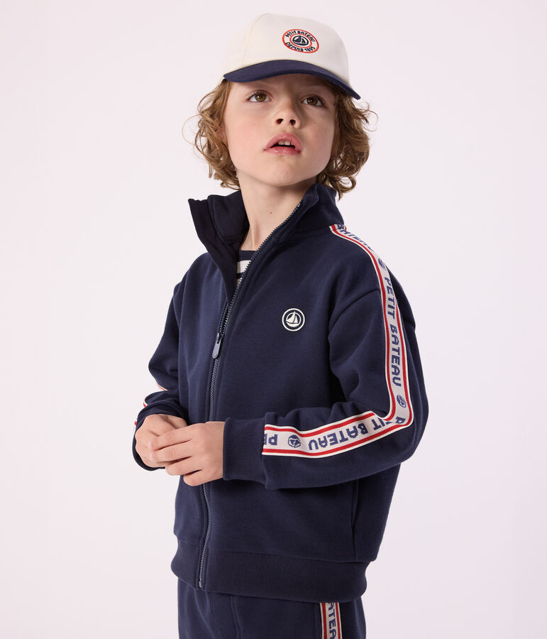 Sweatshirt zipp&eacute; enfant en coton bleu SMOKING