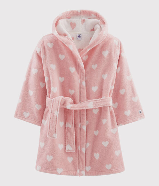 Peignoir cœur petite fille en éponge rose CHARME/blanc MARSHMALLOW