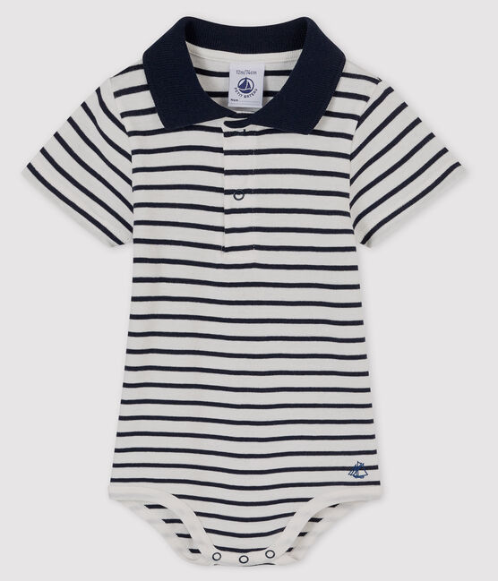 Body col polo rayé bébé garçon blanc MARSHMALLOW/bleu SMOKING