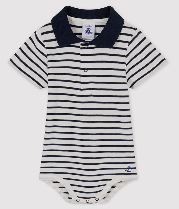 Body col polo ray&eacute; b&eacute;b&eacute; gar&ccedil;on blanc/bleu