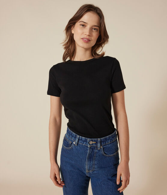 Tee-shirt l'Iconique manches courtes en côte unie femme noir BLACK