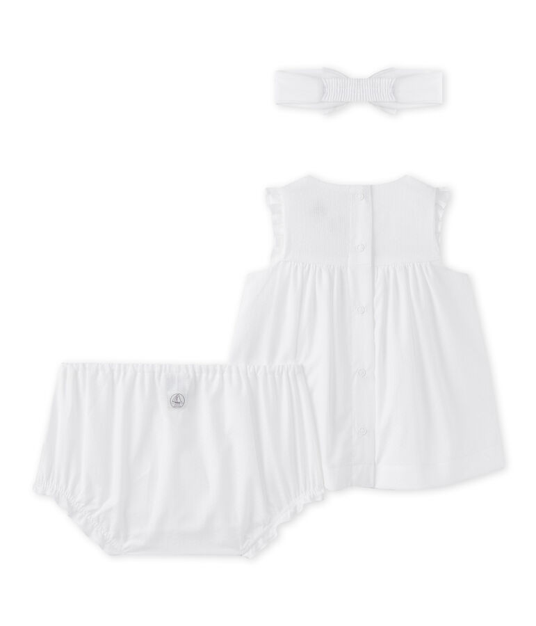 Ensemble b&eacute;b&eacute; fille 3 pi&egrave;ces en popeline blanc