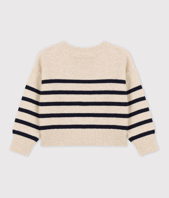 Pull rayé en laine et coton enfant fille / garçon blanc AVALANCHE/bleu SMOKING