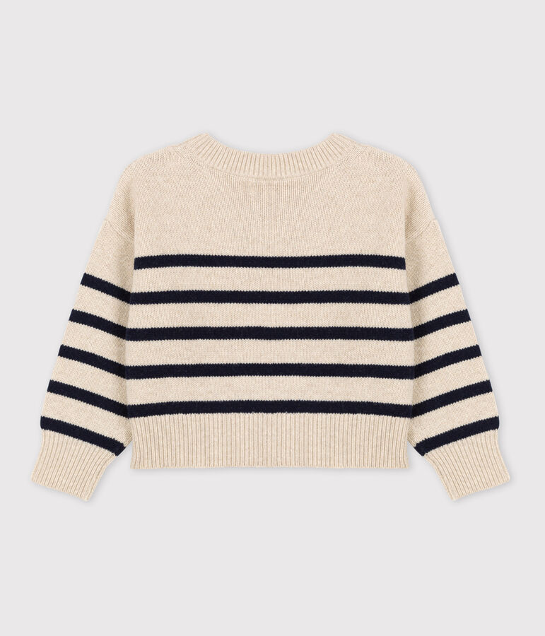 Pull ray&eacute; en laine et coton enfant fille / gar&ccedil;on &eacute;cru/bleu