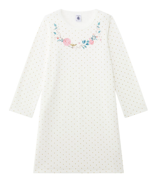 Chemise de nuit fille en bouclette velours blanc/jaune