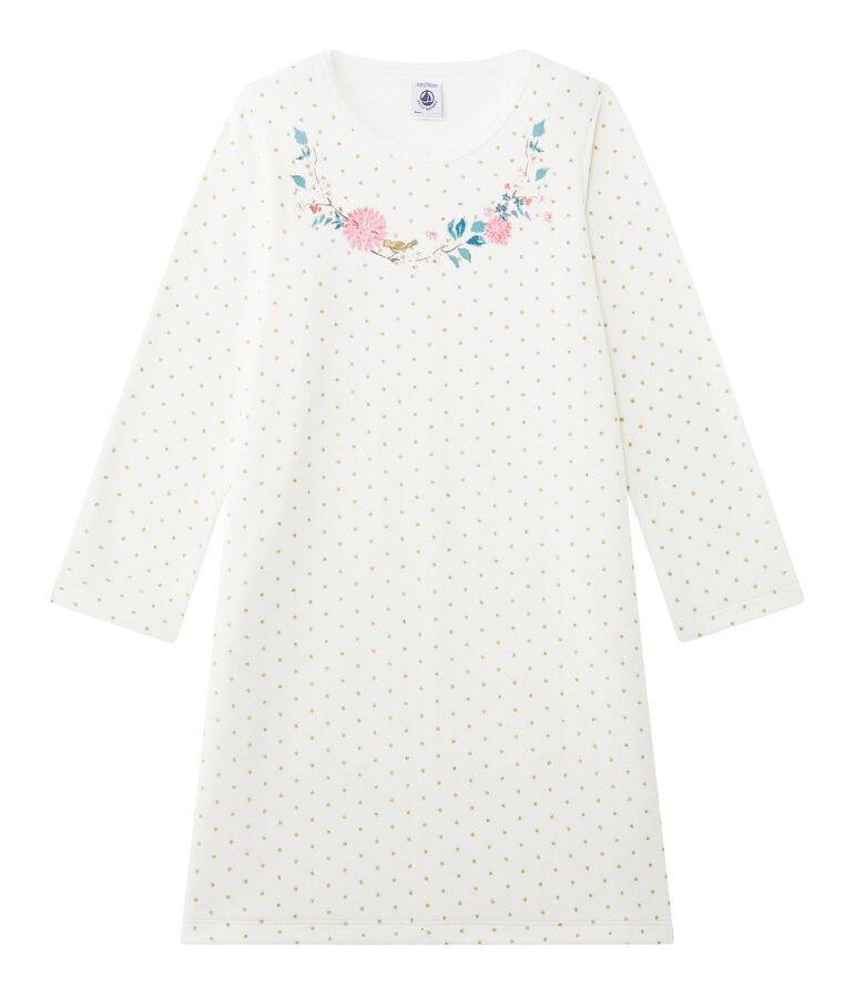 Chemise de nuit fille en bouclette velours blanc LAIT/jaune OR