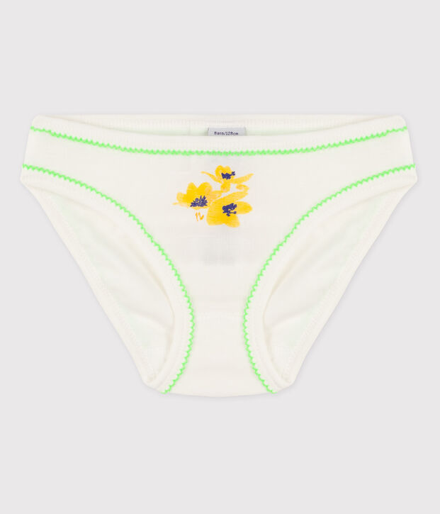 Culotte petite fille en coton blanc/vert