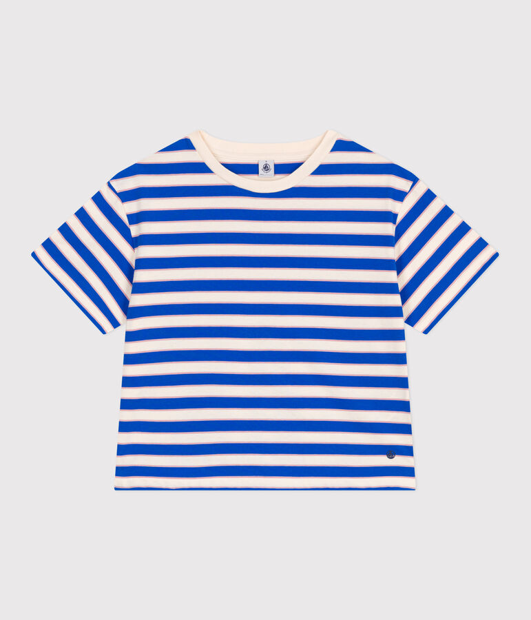 Tee-shirt Femme Le Boxy en coton ray&eacute; blanc AVALANCHE/ MULTICO