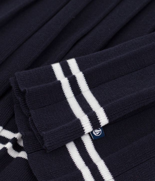 Robe enfant en coton manches longue unie bleu marine