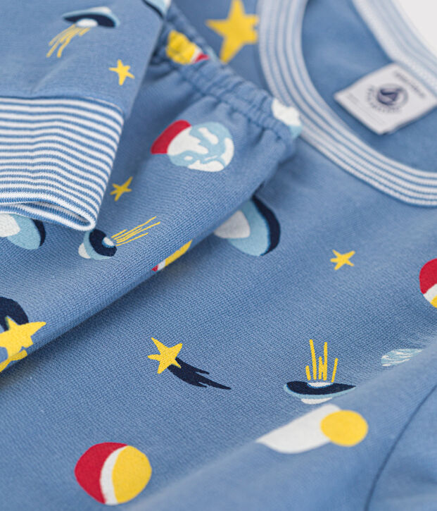 Pyjama en molleton gratt&eacute; imprim&eacute; espace enfant bleu/multicouleur