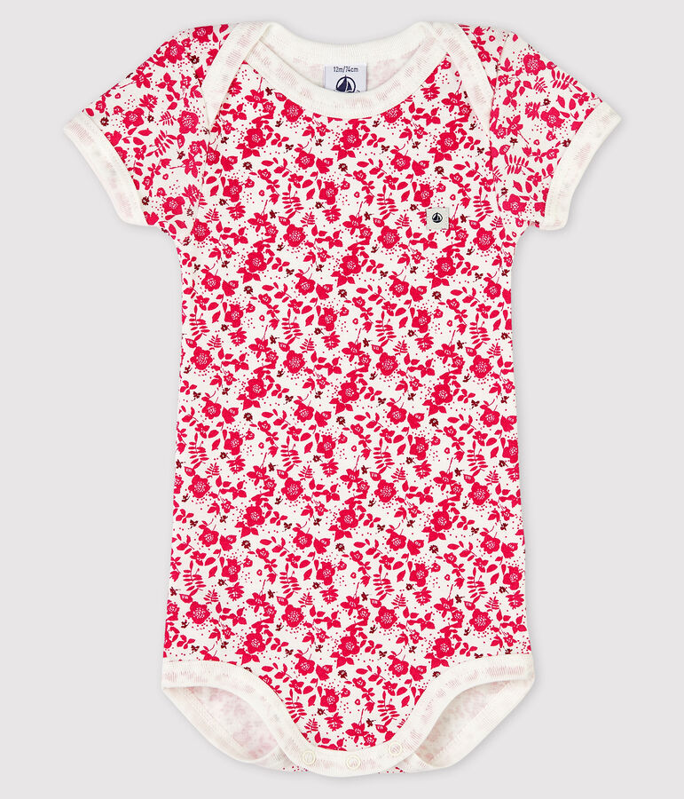 Body manche courtes b&eacute;b&eacute; fille blanc MARSHMALLOW/rose FLASHY