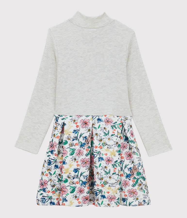 Robe manches longues en tubique enfant fille blanc MARSHMALLOW/blanc MULTICO