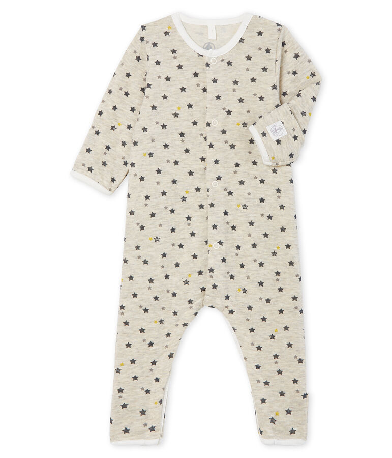 Combinaison longue b&eacute;b&eacute; en laine et coton beige MONTELIMAR/blanc MULTICO CN