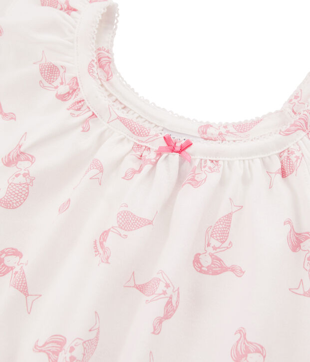 Chemise de nuit petite fille en coton fin blanc/rose