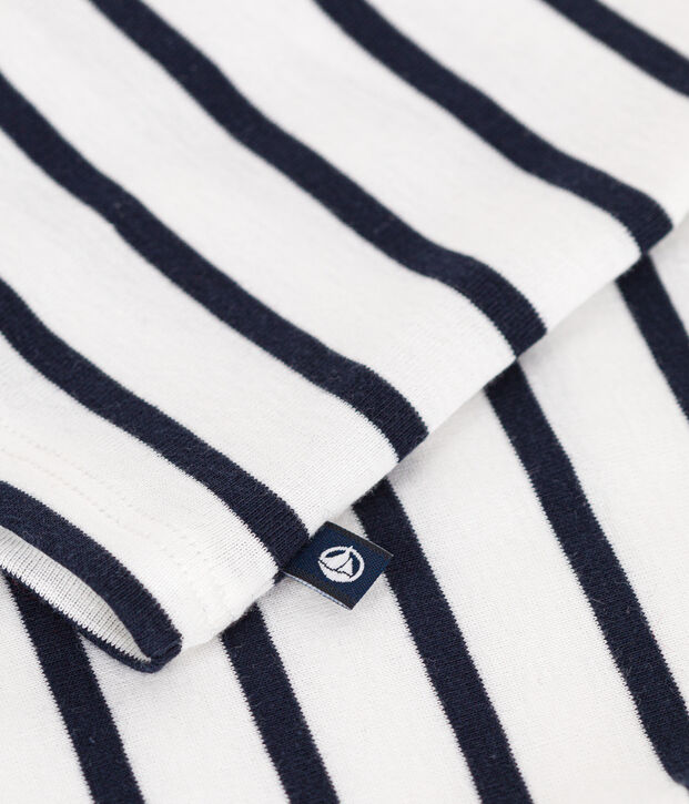 Tee-shirt manches longues en coton b&eacute;b&eacute; blanc/bleu