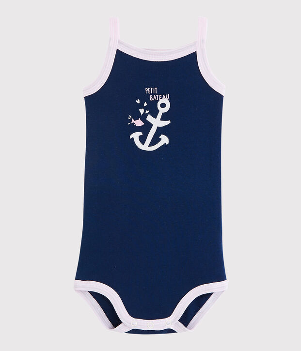 Body &agrave; bretelles b&eacute;b&eacute; fille bleu fonc&eacute;