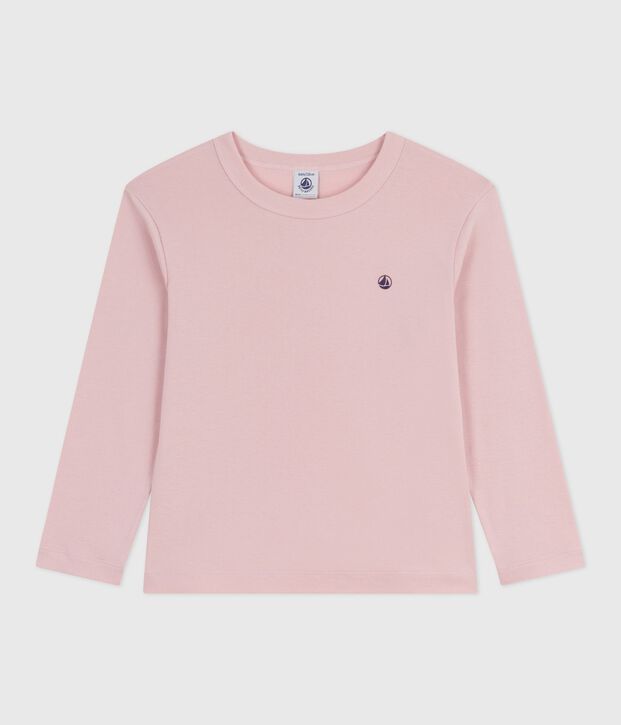 Tee-shirt enfant manches longues en coton uni rose clair