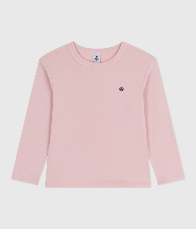 Tee-shirt enfant manches longues en coton uni rose JOLI