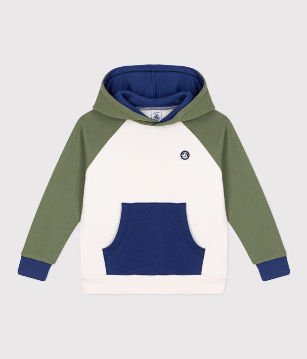 Sweatshirt &agrave; capuche enfant en coton &eacute;cru/multicouleur