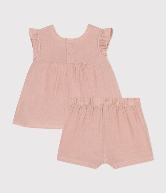 Ensemble blouse et short en gaze de coton bébé rose SALINE