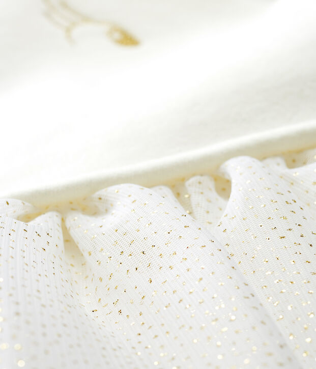 Robe manches longues bi-mati&egrave;re b&eacute;b&eacute; fille blanc