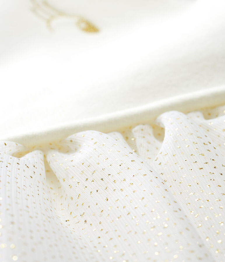 Robe manches longues bi-mati&egrave;re b&eacute;b&eacute; fille blanc MARSHMALLOW CN