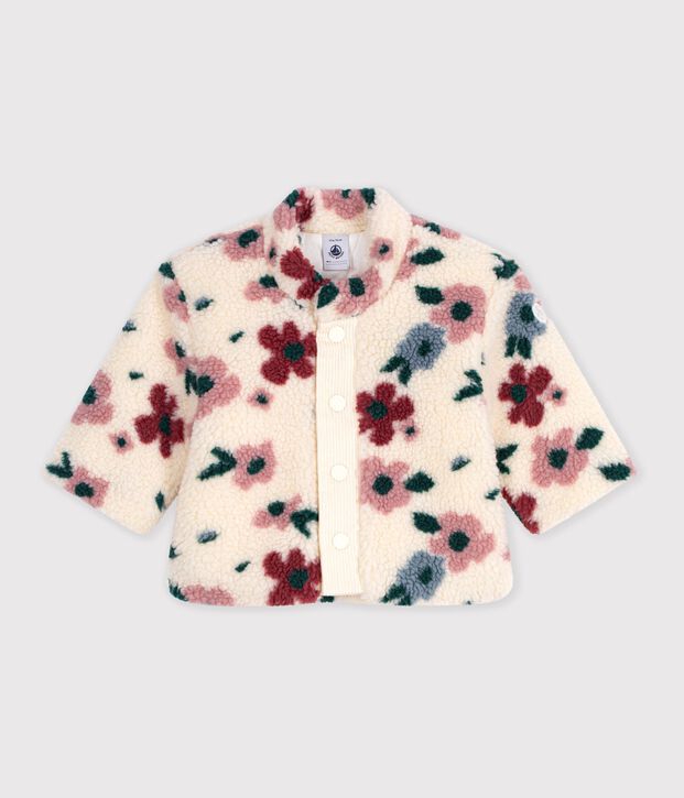 Manteau b&eacute;b&eacute; ouatin&eacute; en sherpa imprim&eacute;e fleurs &eacute;cru/multicouleur