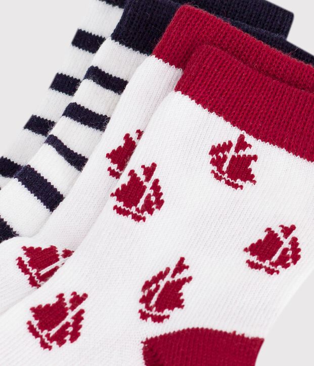 2 paires de chaussettes b&eacute;b&eacute; en coton &agrave; rayures et imprim&eacute; bateaux multicouleur