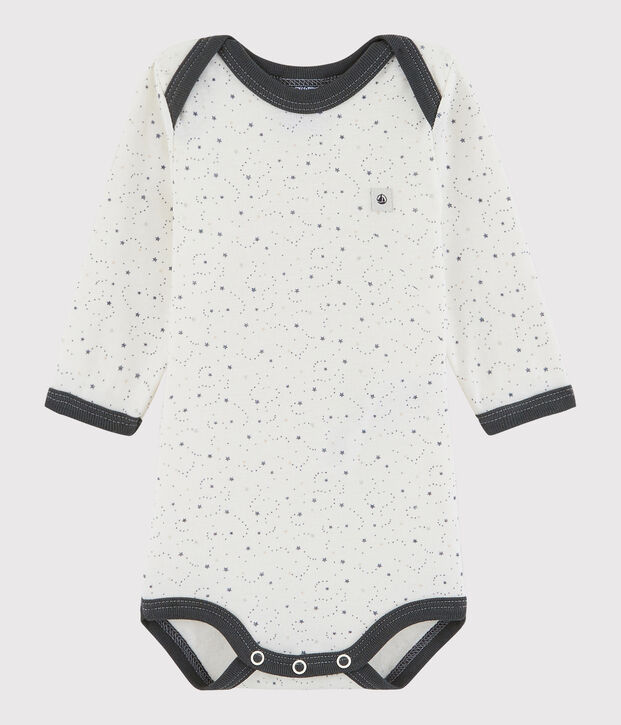 Body manches longues b&eacute;b&eacute; fille-gar&ccedil;on blanc/gris