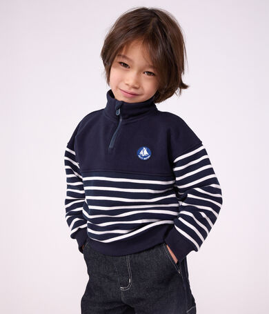 Sweatshirt col camionneur enfant en coton &agrave; rayures