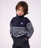Sweatshirt col camionneur enfant en coton &agrave; rayures bleu/blanc