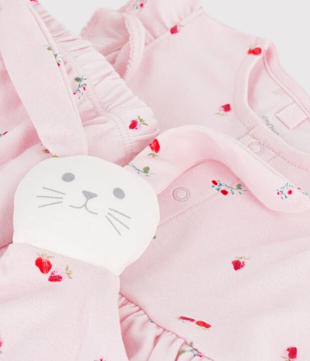 Ensemble cadeau b&eacute;b&eacute; robe et doudou en coton imprim&eacute;s fleurs rose/multicouleur