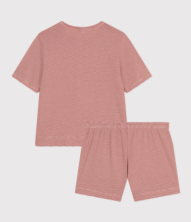 Pyjama short et tee-shirt en coton ray&eacute; femme marron/blanc